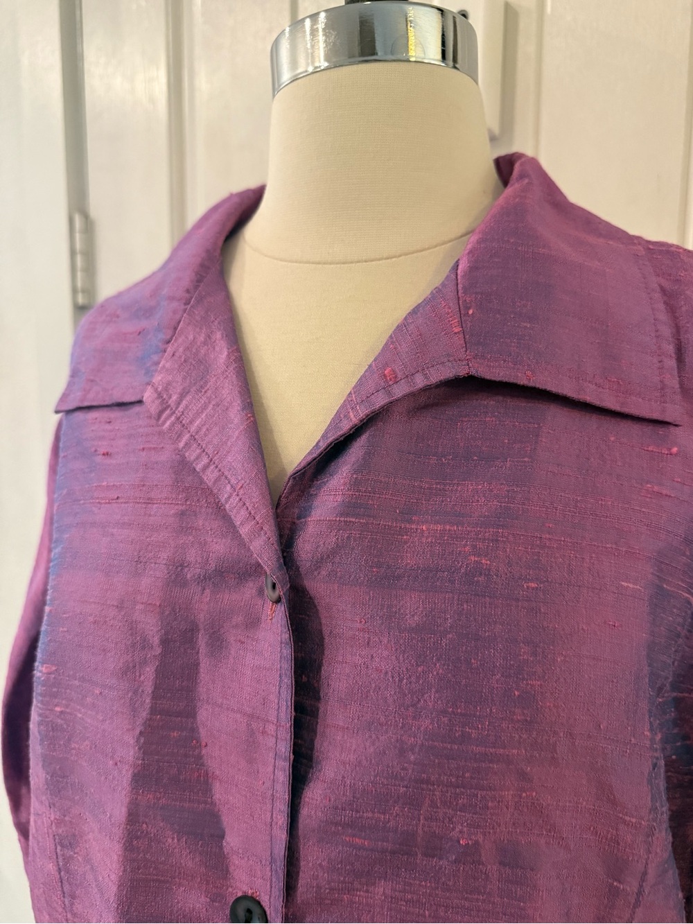 NWT Anu Natural Silk Blouse XL Iridescent antique rose Purple Shantung Shacket - Picture 7 of 12